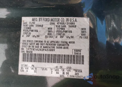 2002 Ford Ranger Edge/Tremor/Xl/Xlt из США, поврежденный, VIN 1FTYR14UX2PA53889